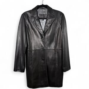 Vintage 90s Guess Genuine Leather Longline Blazer Coat Jacket Black Medium Y2K